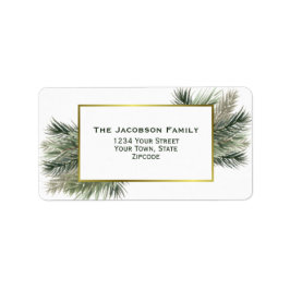 Étiquette Watercolor Pine Gold Frame Holiday Adresse de reto
