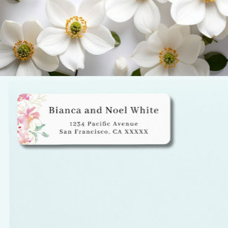 Étiquette Watercolor Pink Floral Return Address Labels