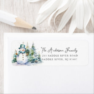 Étiquette Watercolor Snowman Adresse de retour