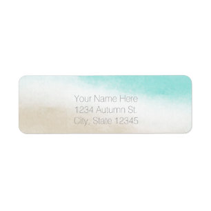 Étiquette Watercolor Turquoise & Tan Elegant Beach Wedding