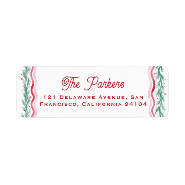Étiquette Watercolor Wavy Holiday Garland Frame (Devant)