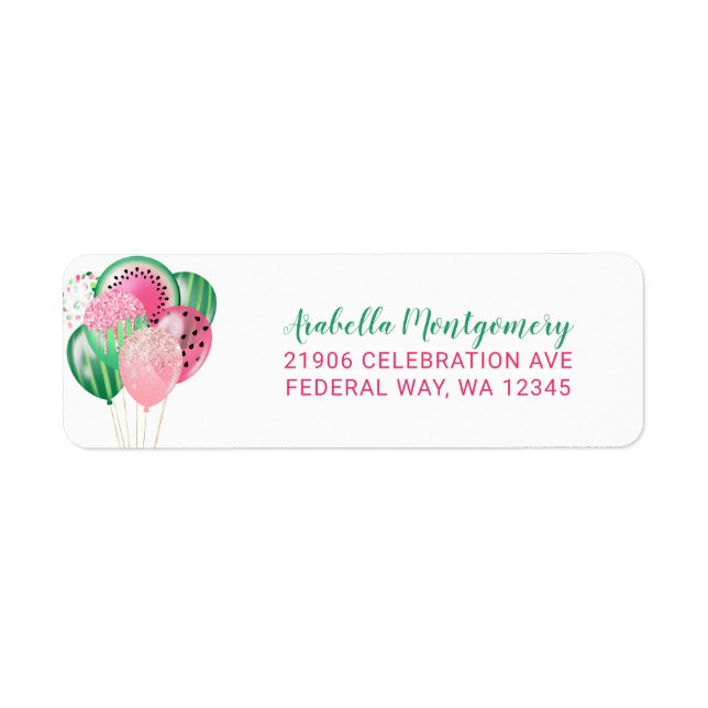 Étiquette Watermelon Balloon Adresse de retour (Devant)