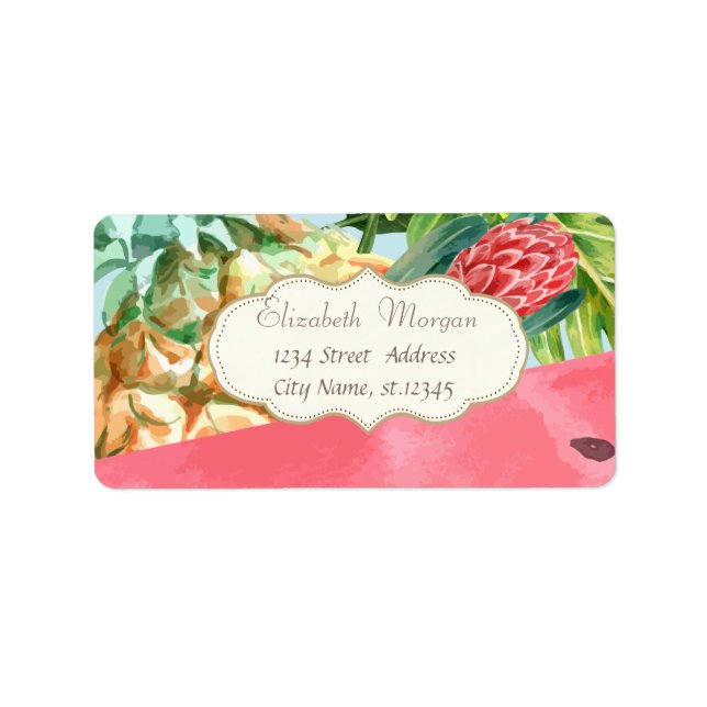 Étiquette Watermelon, Feuilles de palmiers tropicaux (Devant)