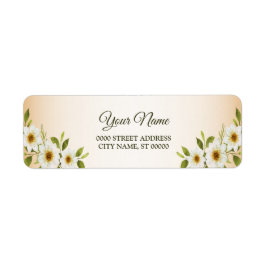 Étiquette Wedding Golden White Floral Peach Return Address