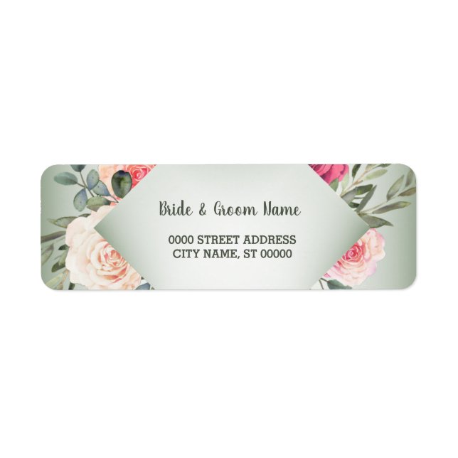 Étiquette Wedding Pink Floral Rustic Green Return Address (Devant)