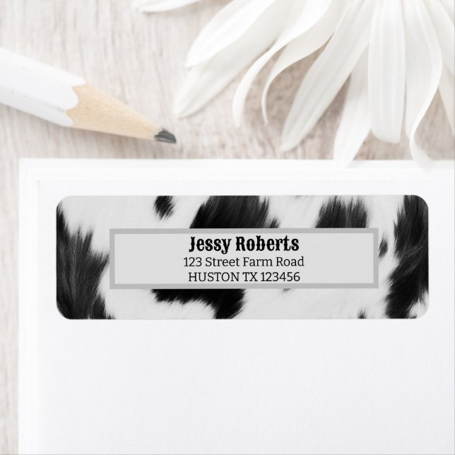 Étiquette Western Country Cowboy noir blanc vache Imprimer (En situation)