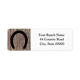 Étiquette Western Cowboy Weathered Barn Wood Horseshoe