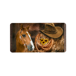 Étiquette Western Horse Cowboy Casquette Lasso Sunflowers