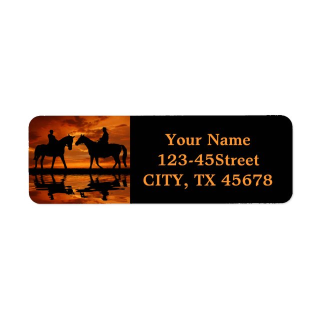 Étiquette Western Sunset Horseback équitation silhouette cow (Devant)