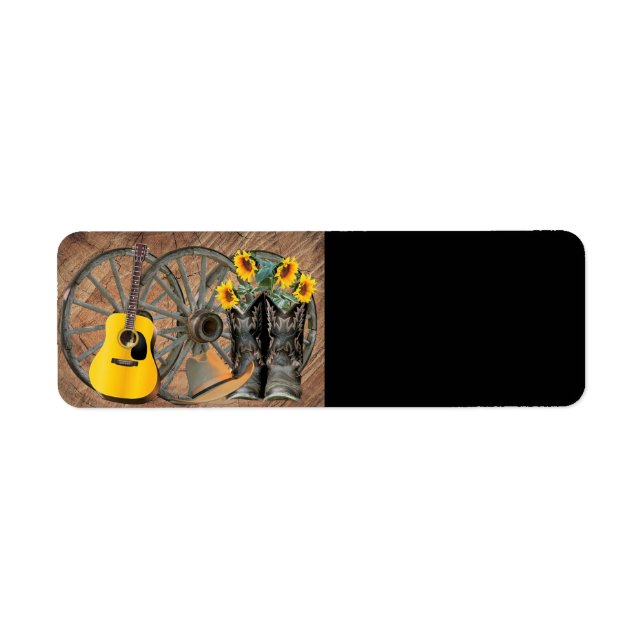 Étiquette Western Wagon Wheel Guitar Cowboy bottes tournesol (Devant)