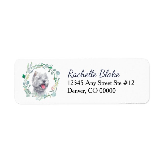 Étiquette Westie White Dog Wreath Adresse de retour (Devant)