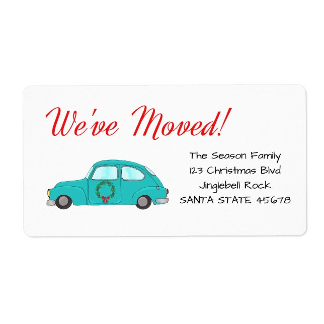 Étiquette We've Moved car with wreath Christmas (Devant)