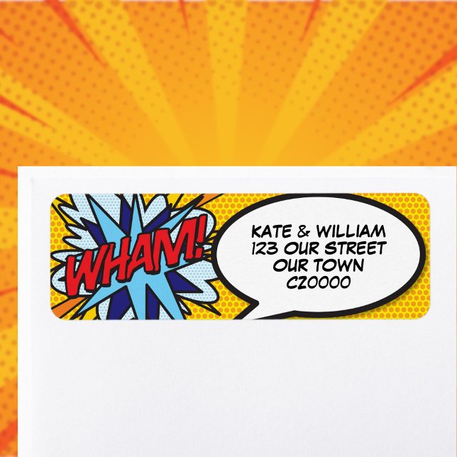 Étiquette WHAM Fun Retro Comic Book Pop Art Adresse (WHAM Fun Retro Comic Book Pop Art Address Label)