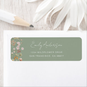 Étiquette Whimsage Green Fleur sauvage Adresse de retour