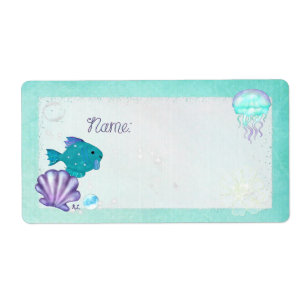 Étiquette Whimsey Aquarium 2 Folk Art NAME TAGS PARTY
