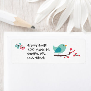 Étiquette Whimsical Bird Personnalisable Adresse de retour L