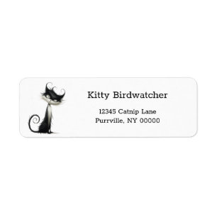 Étiquette Whimsical Black White Mischievous Cat Adresse