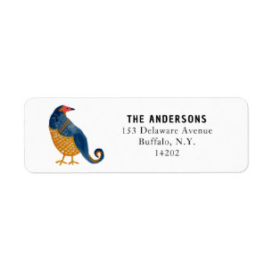Étiquette Whimsical Blue Partridge Adresse de retour tirée à
