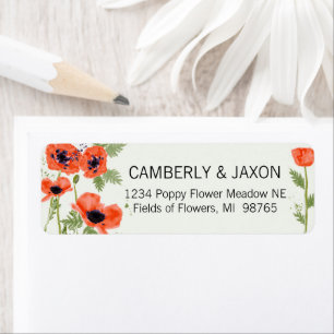 Étiquette Whimsical Orange Red Poppy Fleurs d'aquarelle