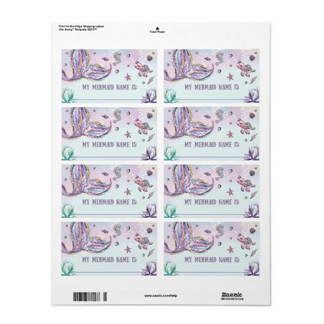 Étiquette Whimsical What's Your Mermaid Name Birthday Game (Feuille entière)