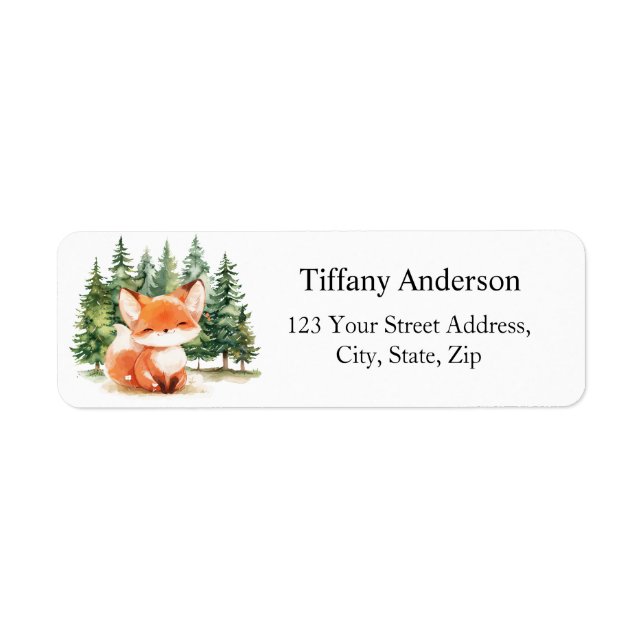 Étiquette Whimsical Woodland Baby Fox Adresse de retour (Devant)