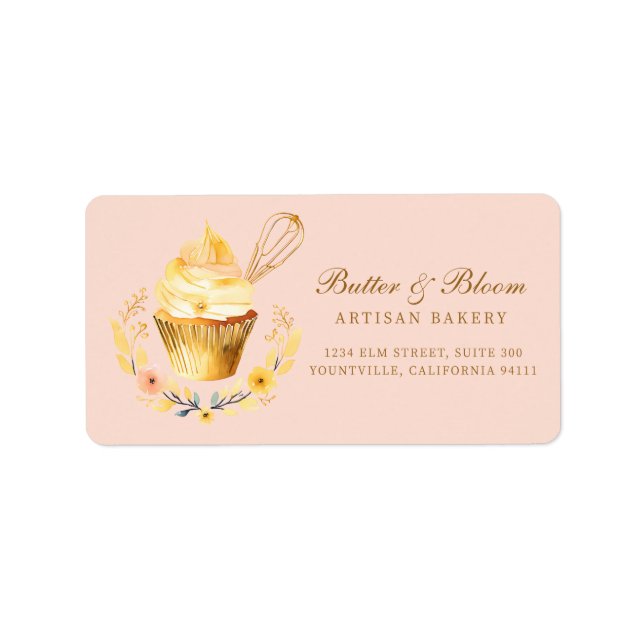 Étiquette Whisk d'or & Cupcake, boulangerie Chef traiteur (Devant)