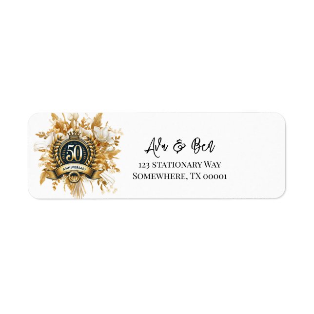 Étiquette White and Gold Floral 50th Anniversary Adresse (Devant)