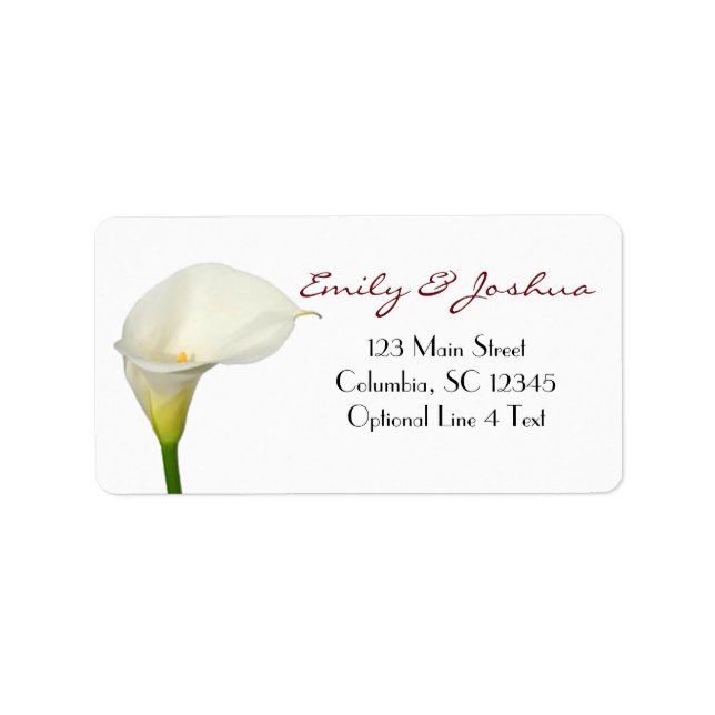 Étiquette White Calla Lily Adresse personnalisée (Devant)