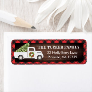 Étiquette White Christmas Truck Tree Plaid Russe Adresse
