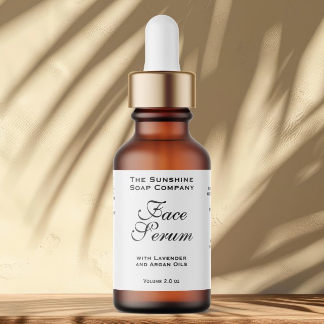 Étiquette White Classic Face Serum Dropper Bottle Label (Créateur téléchargé)