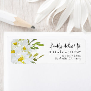 Étiquette White Daisy Baby shower Adresse de retour