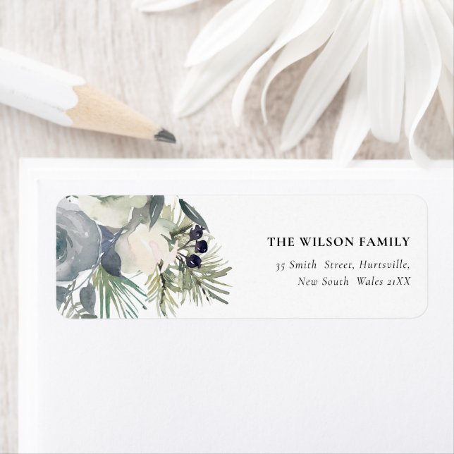 Étiquette White Dusky Green Christmas Foliing Adresse (En situation)
