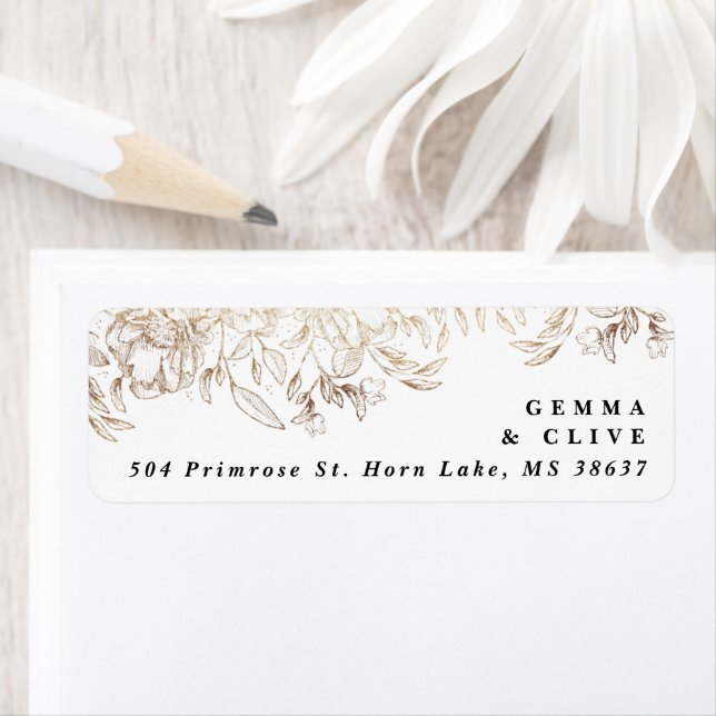Étiquette White Elegant Main Drake Botanical Mariage Adresse (En situation)
