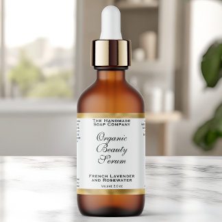 Étiquette White & Gold Cosmetics Dropper Bottle Label