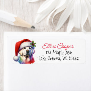 Étiquette White Lab à Santa Hat Christmas