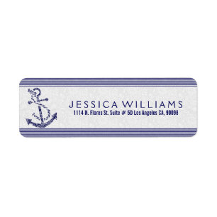 Étiquette White Paisley Avec Marine Blue Ancre nautique