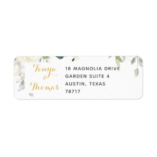 Étiquette White Peony Epiphany Mariage Adresse de retour