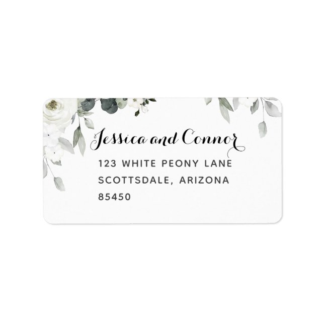 Étiquette White Peony Greenery Retour Mariage Adresse de ret (Devant)