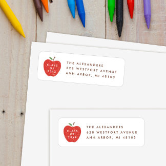 Étiquette White Red Apple Preschool Graduation Address Label