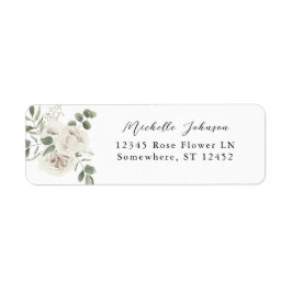 Étiquette White Soft Floral & Eucalyptus Adresse de retour