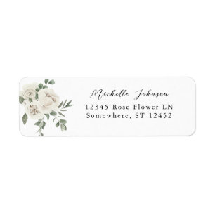 Étiquette White Soft Floral & Eucalyptus Adresse de retour 2