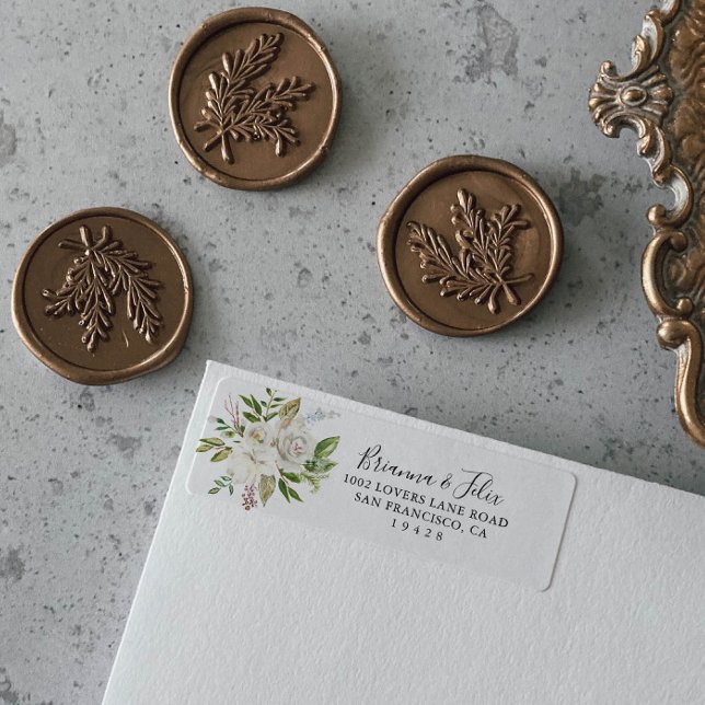 Étiquette White Winter Peony Floral Adresse de retour (Créateur téléchargé)