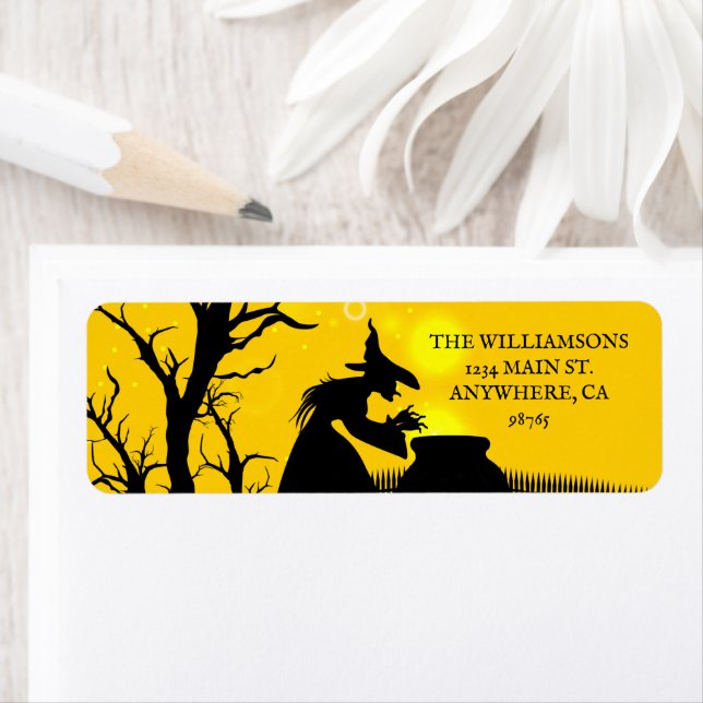 Étiquette Wicked Witch Silhouette Halloween Adresse de retou (En situation)