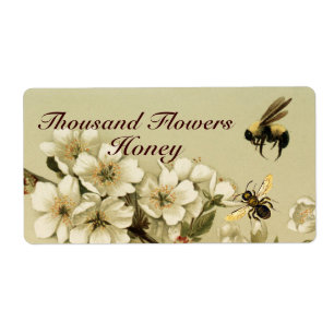 ÉTIQUETTE WIHITE SPRINTEMPS FLEURS ET HONEY BEE, BEEKEEPER