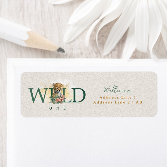 Étiquette Wild One Animal Guepard Baby Boy 1er anniversaire (En situation)