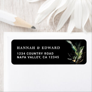 Étiquette Wild Tropical Foliage Mariage Black Adresse de ret