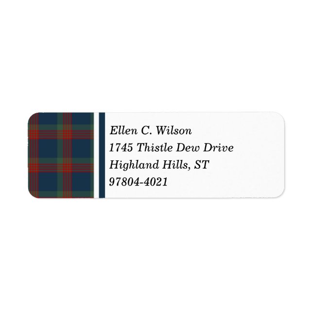 Étiquette Wilson Clan Bleu, Vert et Rouge Tartan écossais (Devant)
