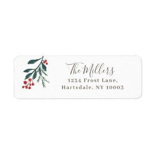 Étiquette Winter Botanical Elegant Holiday Adresse de retour