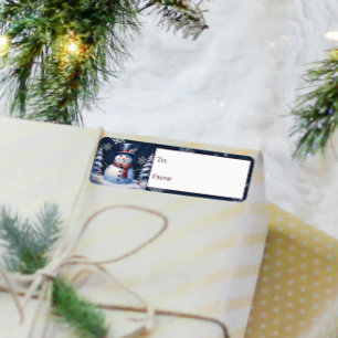 Étiquette Winter Forest Snowman cadeau de Noël à et de