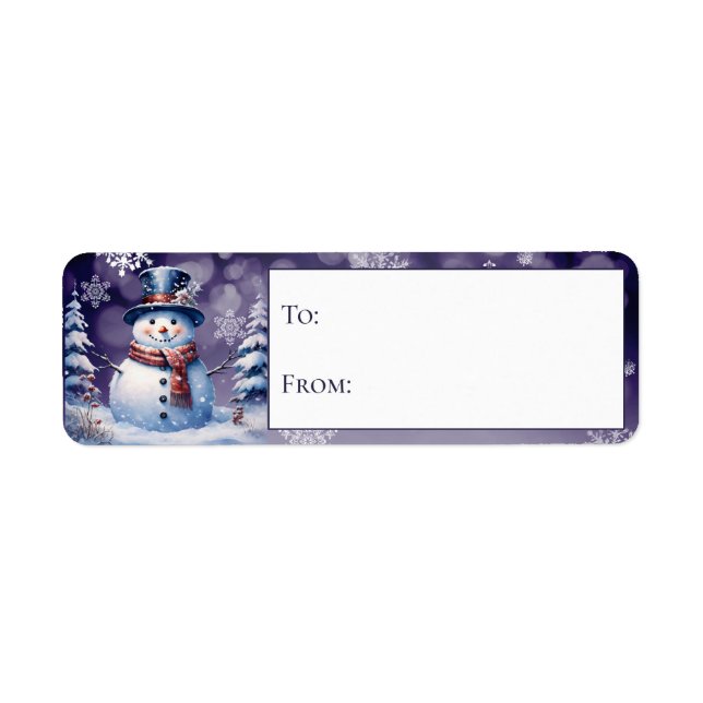 Étiquette Winter Forest Snowman Noël Purple Cadeau (Devant)